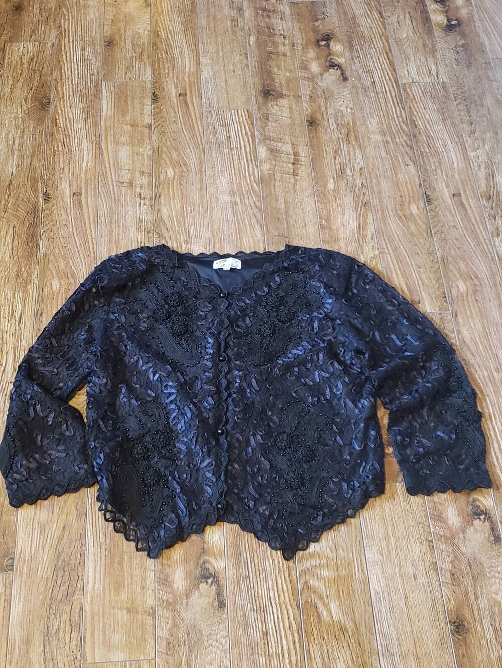 Embellished Black Lace Crop Jacket - 3/4 Sleeve